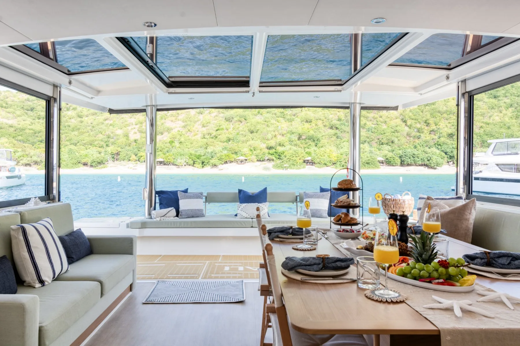 Allegra's salon with panoramic coastal view