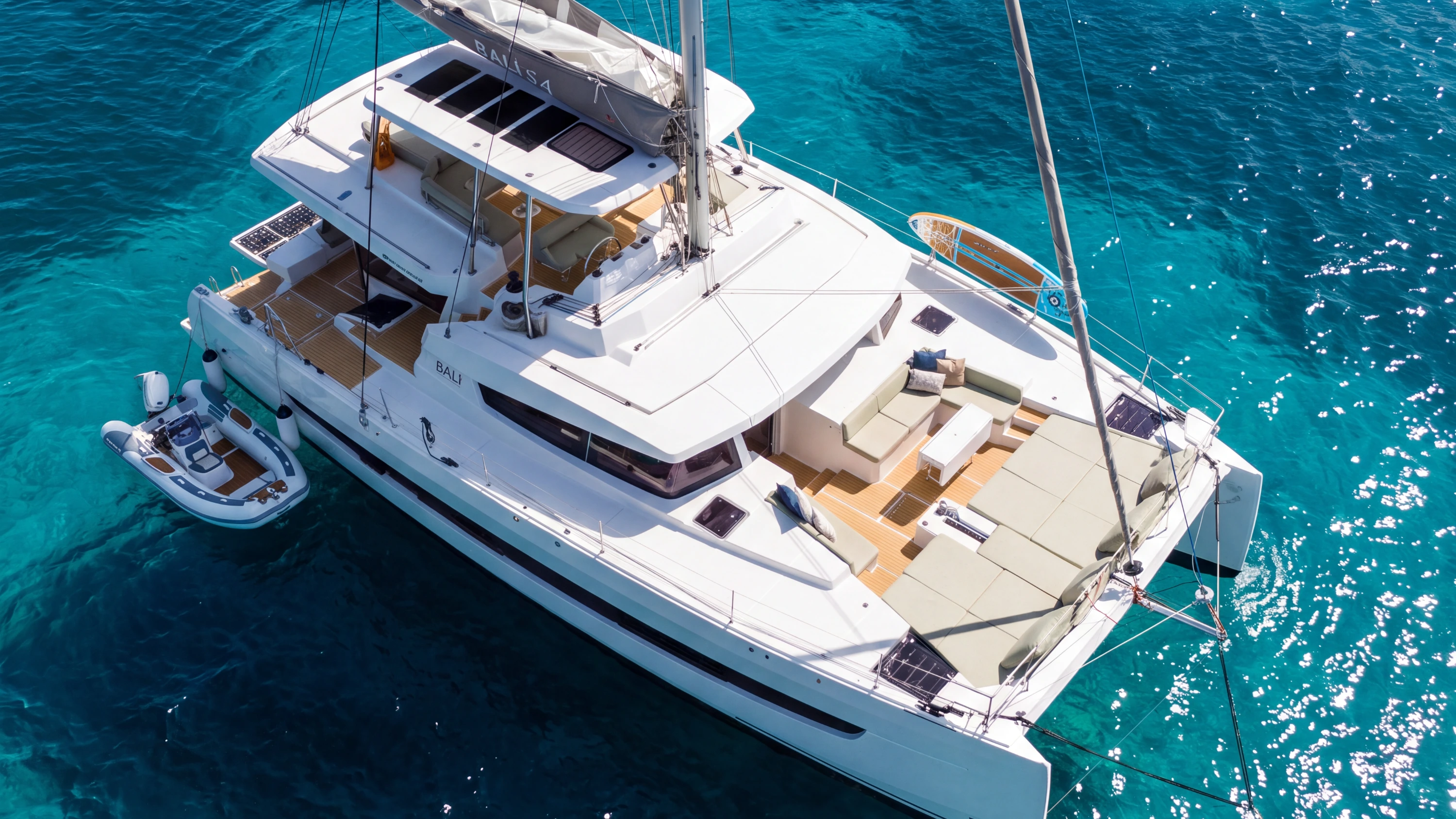 Allegra under sail in the open Caribbean